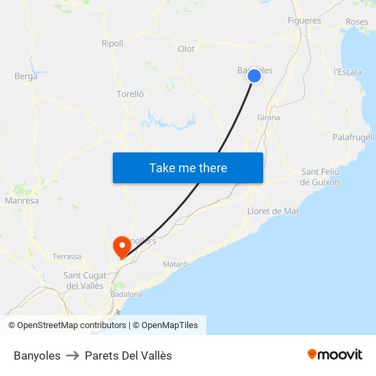 Banyoles to Parets Del Vallès map