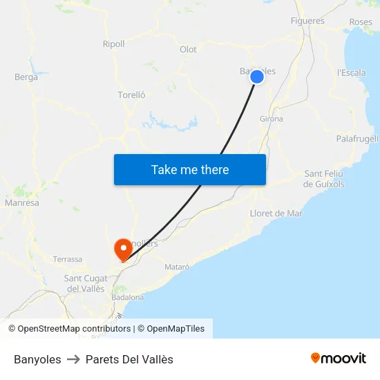 Banyoles to Parets Del Vallès map