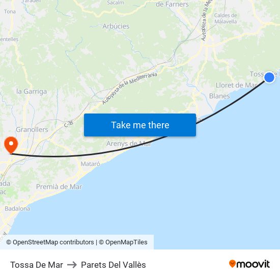 Tossa De Mar to Parets Del Vallès map