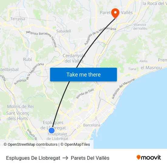Esplugues De Llobregat to Parets Del Vallès map