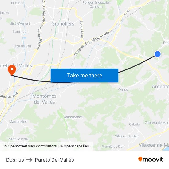 Dosrius to Parets Del Vallès map