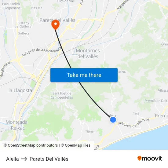 Alella to Parets Del Vallès map