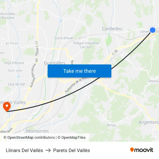 Llinars Del Vallès to Parets Del Vallès map