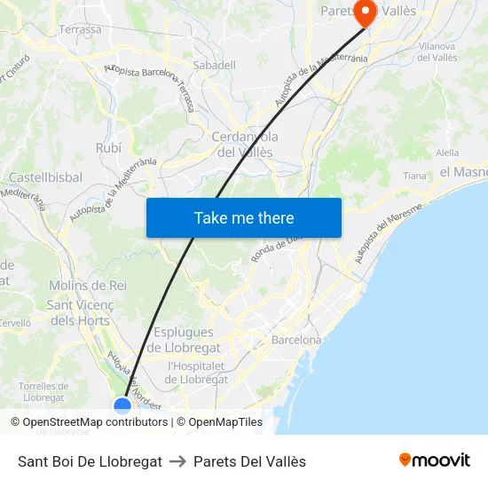 Sant Boi De Llobregat to Parets Del Vallès map