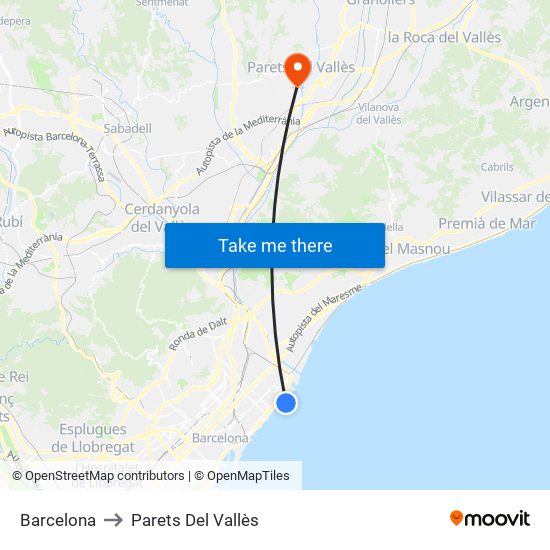 Barcelona to Parets Del Vallès map