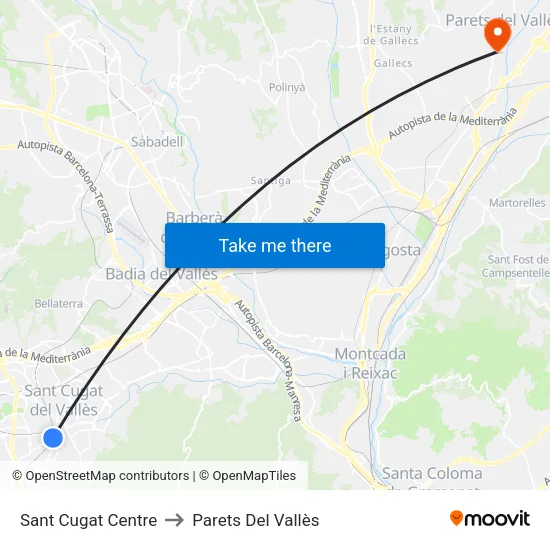Sant Cugat Centre to Parets Del Vallès map