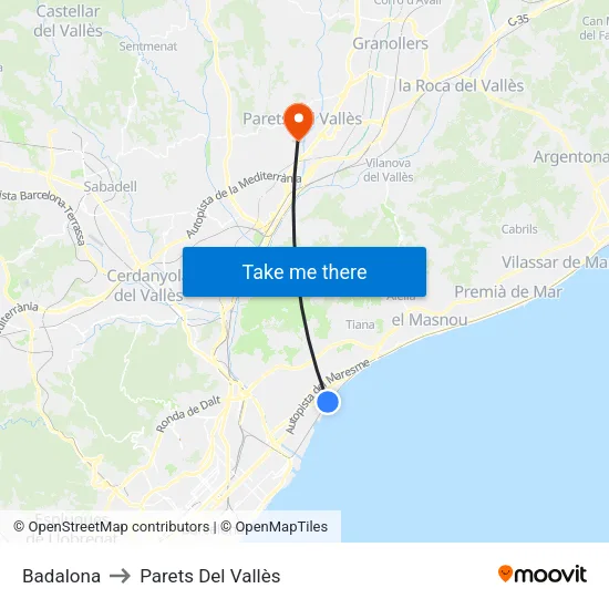 Badalona to Parets Del Vallès map