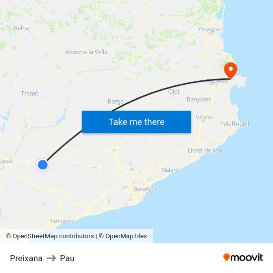 Preixana to Pau map