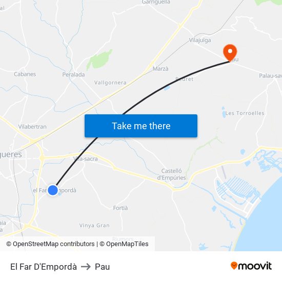 El Far D'Empordà to Pau map