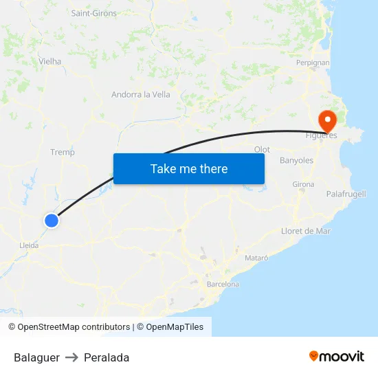 Balaguer to Peralada map