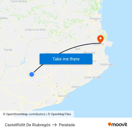 Castellfollit De Riubregós to Peralada map