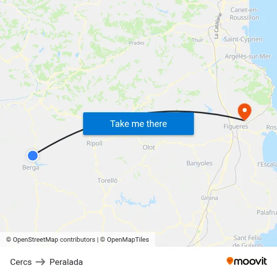 Cercs to Peralada map