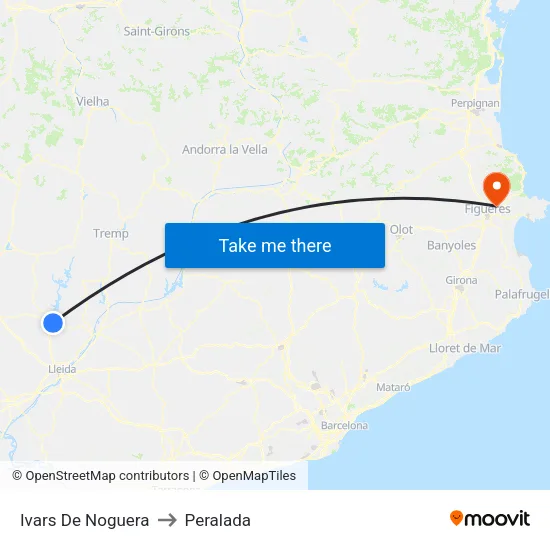 Ivars De Noguera to Peralada map