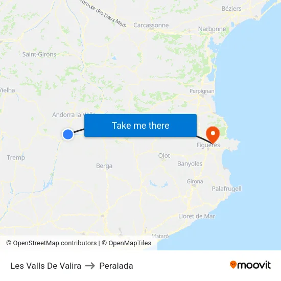 Les Valls De Valira to Peralada map