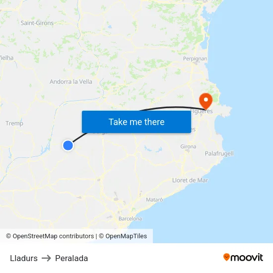 Lladurs to Peralada map