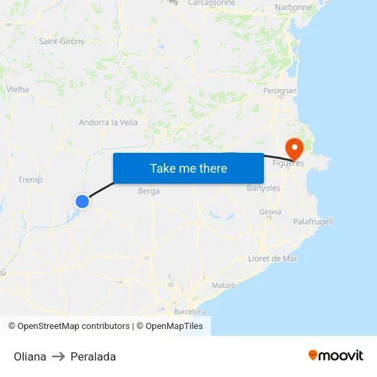 Oliana to Peralada map