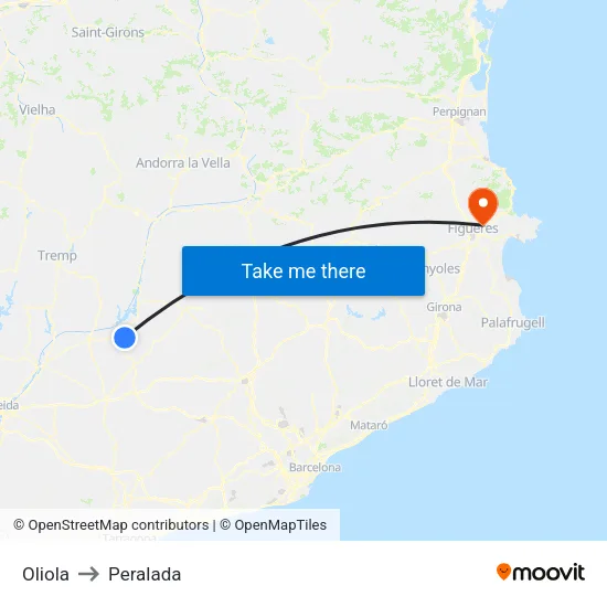 Oliola to Peralada map