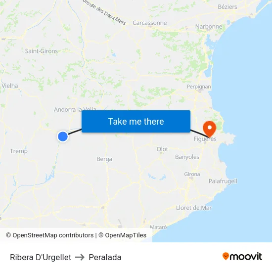 Ribera D'Urgellet to Peralada map