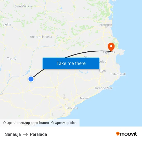 Sanaüja to Peralada map