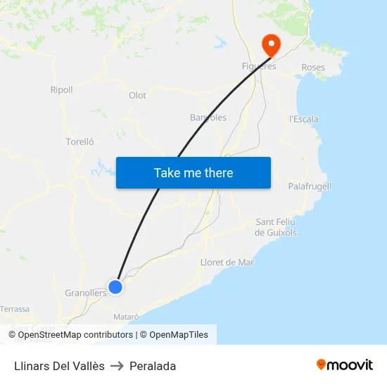 Llinars Del Vallès to Peralada map
