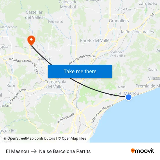El Masnou to Naise Barcelona Partits map