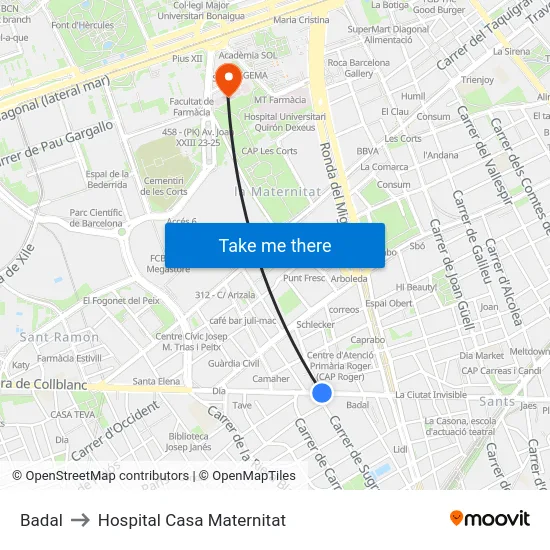Badal to Hospital Casa Maternitat map