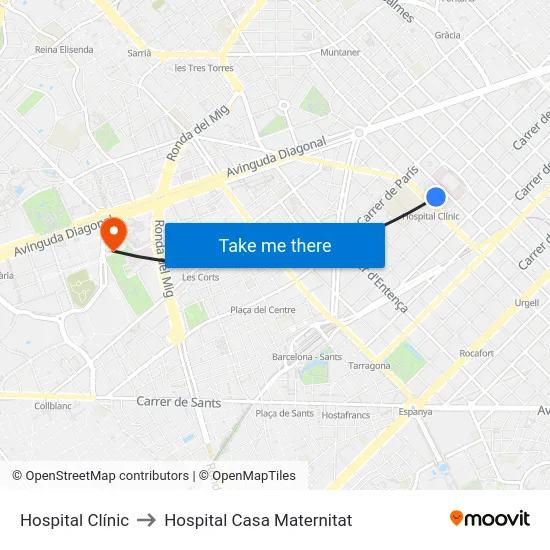 Hospital Clínic to Hospital Casa Maternitat map