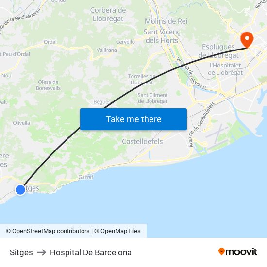 Sitges to Hospital De Barcelona map