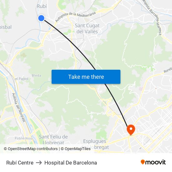 Rubí Centre to Hospital De Barcelona map