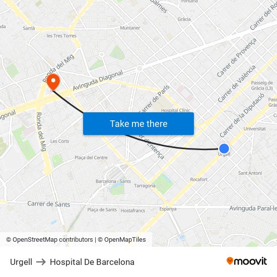 Urgell to Hospital De Barcelona map