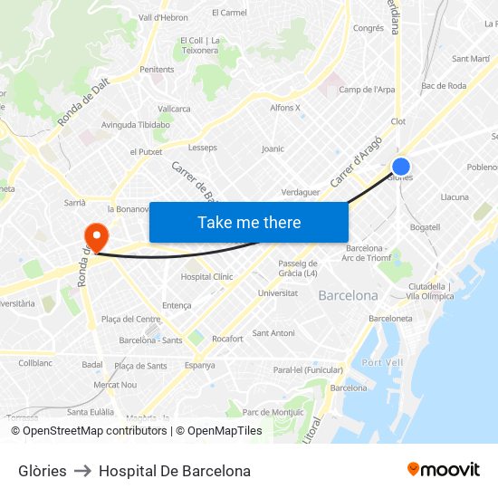 Glòries to Hospital De Barcelona map