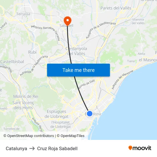 Catalunya to Cruz Roja Sabadell map