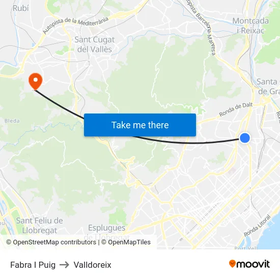 Fabra I Puig to Valldoreix map