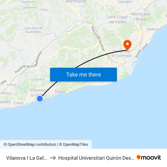 Vilanova I La Geltrú to Hospital Universitari Quirón Dexeus map