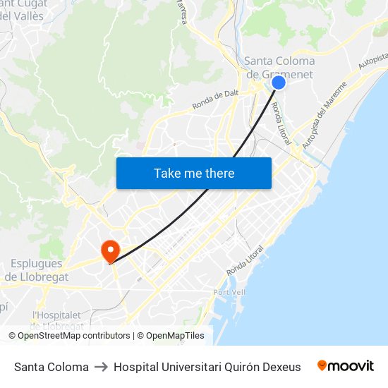 Santa Coloma to Hospital Universitari Quirón Dexeus map