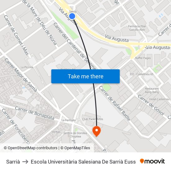 Sarrià to Escola Universitària Salesiana De Sarrià Euss map