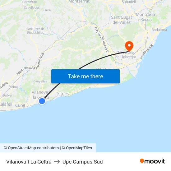 Vilanova I La Geltrú to Upc Campus Sud map