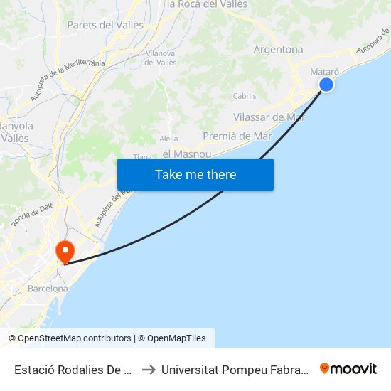 Estació Rodalies De Mataró (Muntanya) to Universitat Pompeu Fabra–Campus Del Poblenou map