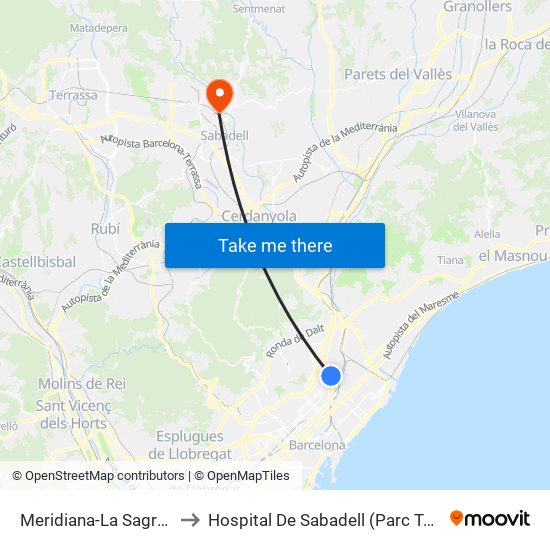 Meridiana-La Sagrera to Hospital De Sabadell (Parc Taulí) map