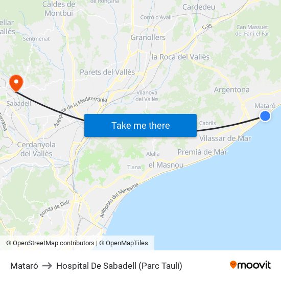 Mataró to Hospital De Sabadell (Parc Taulí) map