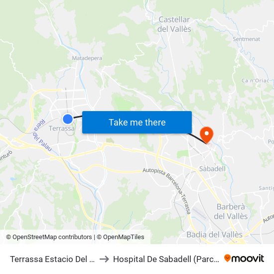 Terrassa Estacio Del Nord to Hospital De Sabadell (Parc Taulí) map