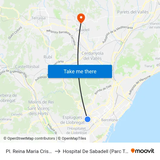 Pl. Reina Maria Cristina to Hospital De Sabadell (Parc Taulí) map