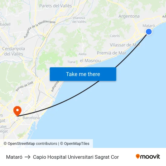Mataró to Capio Hospital Universitari Sagrat Cor map