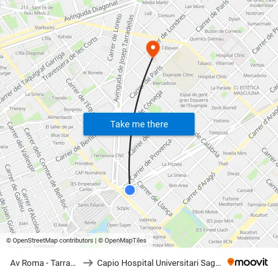 Av Roma - Tarragona to Capio Hospital Universitari Sagrat Cor map