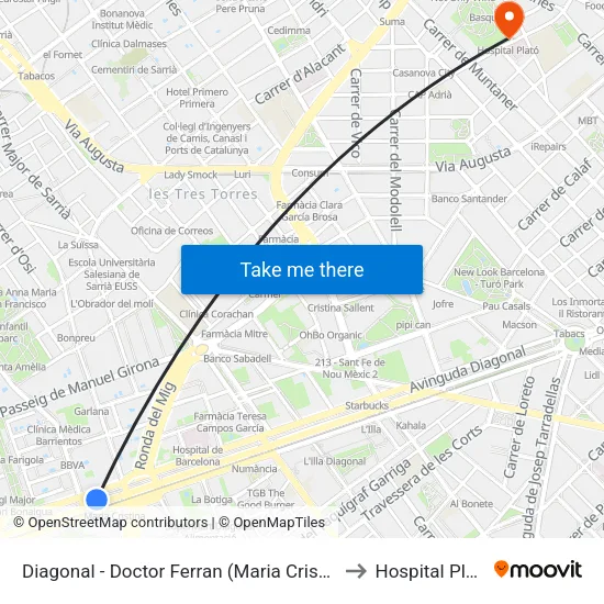 Diagonal - Doctor Ferran (Maria Cristina) to Hospital Plató map