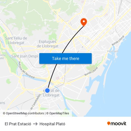 El Prat Estació to Hospital Plató map