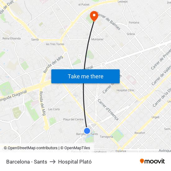 Barcelona - Sants to Hospital Plató map