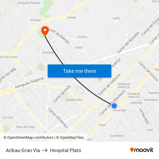 Aribau-Gran Via to Hospital Plató map