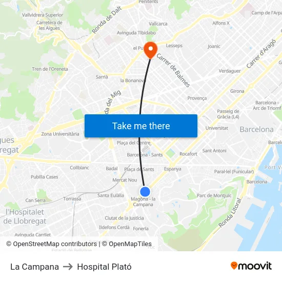 La Campana to Hospital Plató map