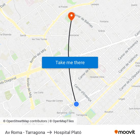 Av Roma - Tarragona to Hospital Plató map